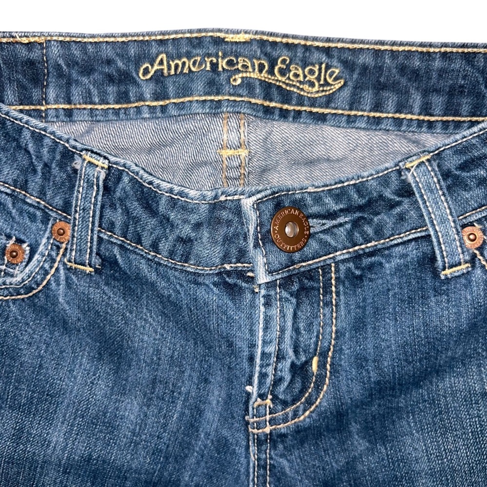 Y2K 2000s American Eagle Straight 77 Jeans Womens 0 Long Dark Wash Low Rise - Picture 3 of 13